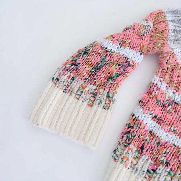 Anthropologie Kahlo Striped Pink & Cream Chunky Knit Crewneck Sweater S - Picture 8 of 12